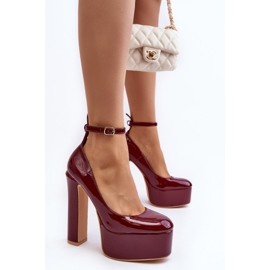 Zapatos de salón lacados con plataforma enorme y tacón de aguja, burdeos Ninames rojo 4