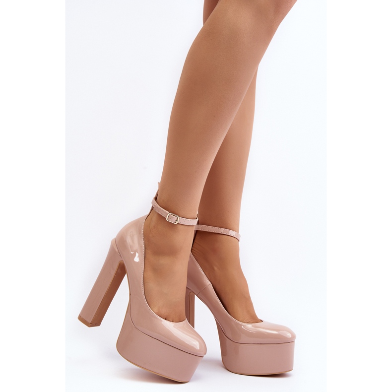 Zapatos de salón de charol con plataforma enorme y tacón de aguja, Beige Ninames 1