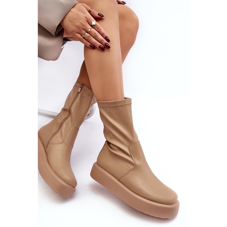 Botas Mujer Plataforma Ecopiel Beige Algedi 1