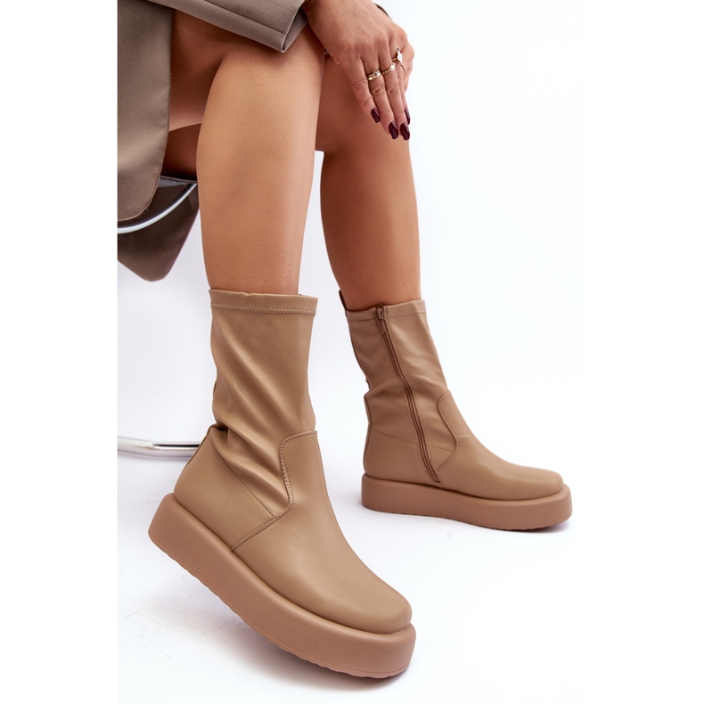 Botas Mujer Plataforma Ecopiel Beige Algedi 2