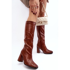 Botas De Mujer Marrones De Tacón Alto Con Grabado Decorativo Vabaria marrón 6