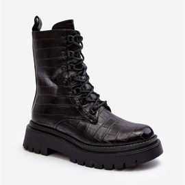 Botas Obreras De Mujer Con Grabado Decorativo Tarolia Negro 2