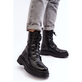Botas Obreras De Mujer Con Grabado Decorativo Tarolia Negro 6