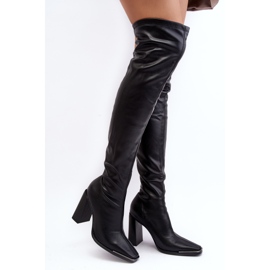 Botas de mujer con tacón por encima de la rodilla, ecopiel, negro Orcella 1