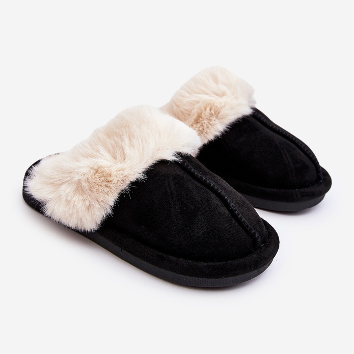 Pantuflas infantiles Befana negras con pelo negro 1