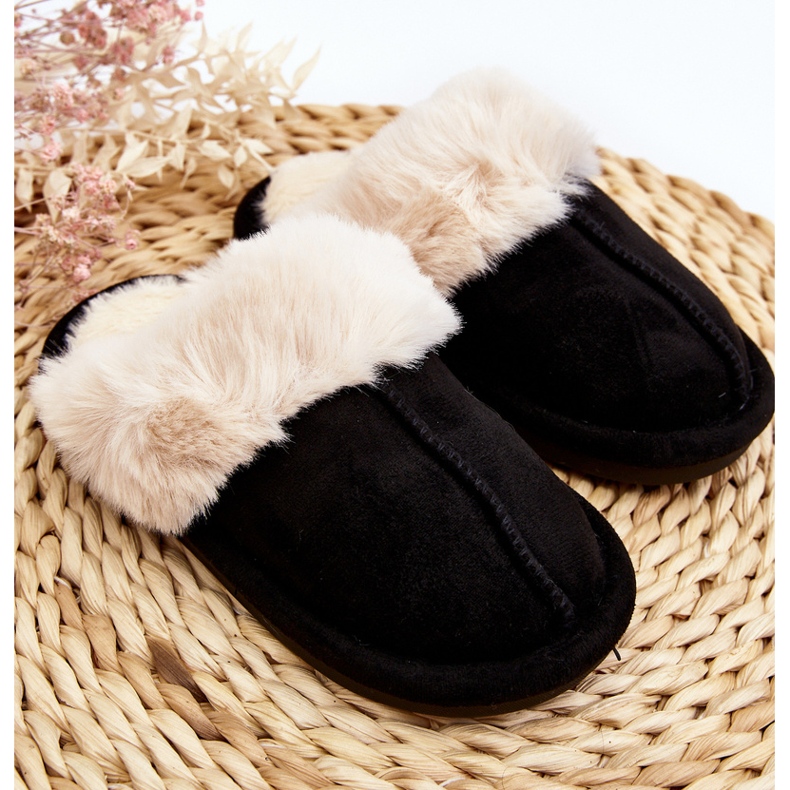 Pantuflas infantiles Befana negras con pelo negro 2