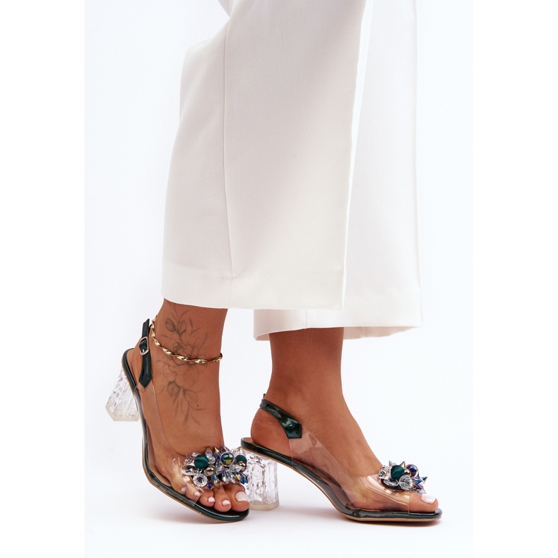 Sandalias Tacón Decoradas, Verde Oscuro S.Barski MR1037-16 1