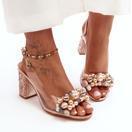 Sandalias De Tacón Alto Con Estilo Transparente Oro Rosa S.Barski MR1037-17 2