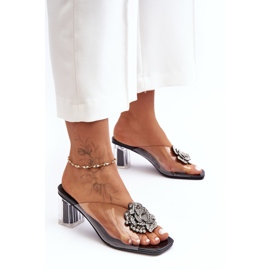 Chanclas Transparentes De Tacón Alto Con Decoración Negro S.Barski MR1037-20 3