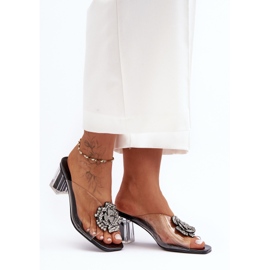Chanclas Transparentes De Tacón Alto Con Decoración Negro S.Barski MR1037-20 1