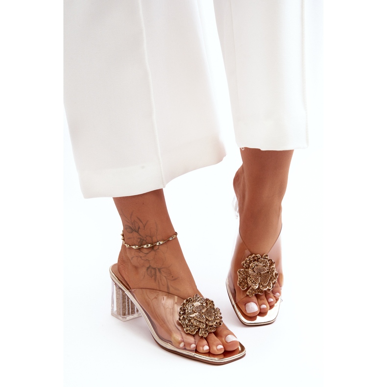 Chanclas Transparentes De Tacón Alto Con Decoración Dorada S.Barski MR1037-20 dorado 2