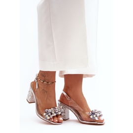 Sandalias elegantes transparentes con tacón alto plateado S.Barski MR1037-17 plata 1