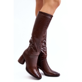 Botas Mujer Tacón Hasta La Rodilla Estampado Serpiente Marrón Ceriona 1