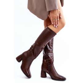Botas Mujer Tacón Hasta La Rodilla Estampado Serpiente Marrón Ceriona 2