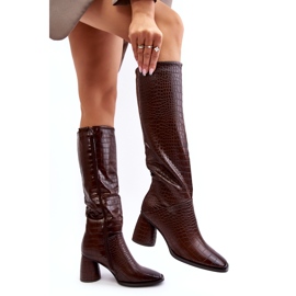 Botas Mujer Tacón Hasta La Rodilla Estampado Serpiente Marrón Ceriona 3