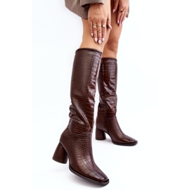 Botas Mujer Tacón Hasta La Rodilla Estampado Serpiente Marrón Ceriona 4