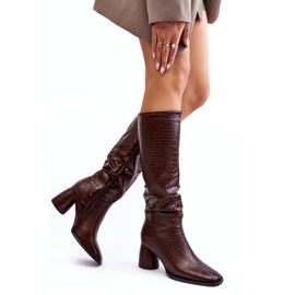 Botas Mujer Tacón Hasta La Rodilla Estampado Serpiente Marrón Ceriona 7