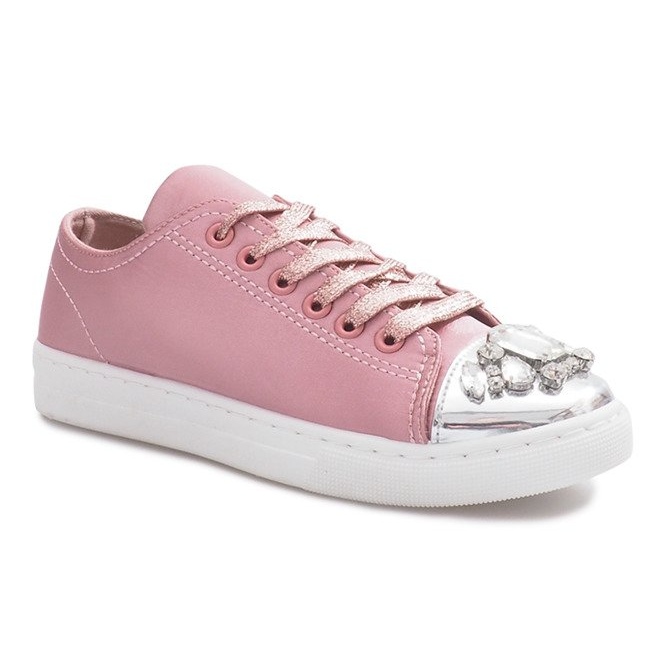 Zapatillas con diamantes decorados en beige rosado 1
