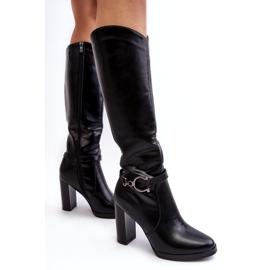 Botas de mujer de tacón alto con decoración por encima de la rodilla, negro Rahallis 1