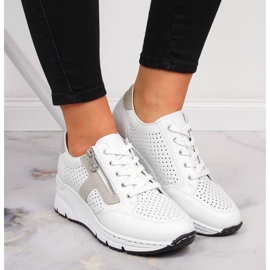 Zapatos cuña Rieker W N6304-80 piel blanco 4