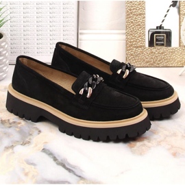 Mocasines de ante con tacón y cadena Filippo W PAW404 negro 2