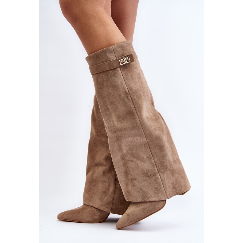 Botas de tacón alto por encima de la rodilla para mujer, Beige Portora 1