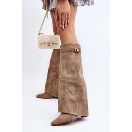 Botas de tacón alto por encima de la rodilla para mujer, Beige Portora 4