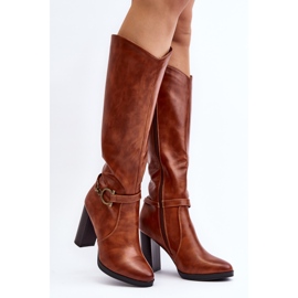 Botas De Mujer De Tacón Alto Con Adorno Por Encima De La Rodilla Camel Rahallis marrón 1
