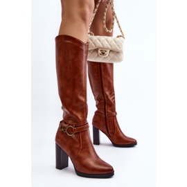 Botas De Mujer De Tacón Alto Con Adorno Por Encima De La Rodilla Camel Rahallis marrón 3