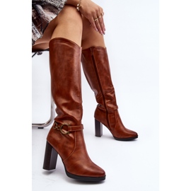Botas De Mujer De Tacón Alto Con Adorno Por Encima De La Rodilla Camel Rahallis marrón 6
