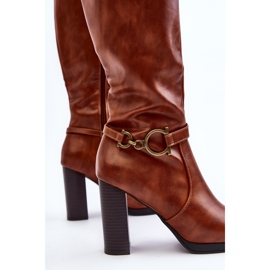 Botas De Mujer De Tacón Alto Con Adorno Por Encima De La Rodilla Camel Rahallis marrón 4
