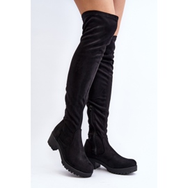 Botas de tacón bajo por encima de la rodilla para mujer Negro Berrinda 1