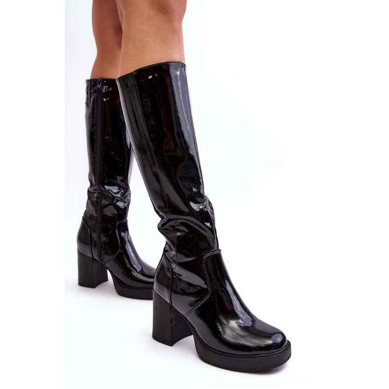 Diamantique Botas Mujer Charol Tacón Alto Negro Efatina 3