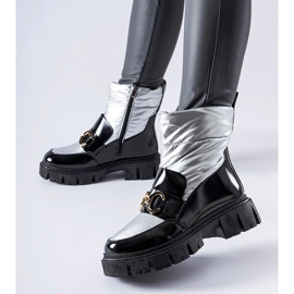 Botas de nieve charol negro y plateado Invierno plata 1