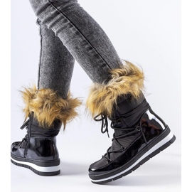 Botas de nieve de charol negro con pelo de lazo 1 Botas de nieve de charol negro con pelo de lazo 1