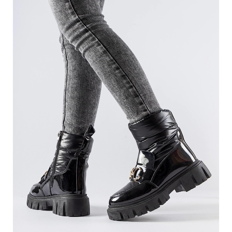 Botas de nieve de charol negro con hebilla Elijah 1