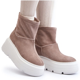 Botines de mujer de piel con suela maciza beige Zazoo 3424 12