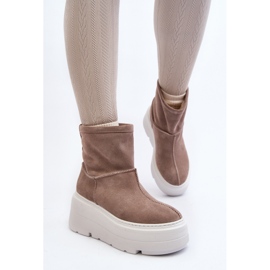 Botines de mujer de piel con suela maciza beige Zazoo 3424 11