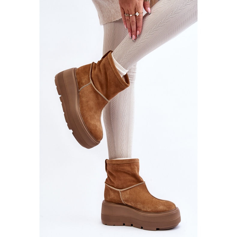 Botas de mujer de piel con suela maciza Camel Zazoo 3424 marrón 2