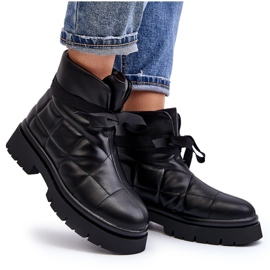 Botines De Mujer Con Acolchado Y Cordones Negro Bizzanti 9