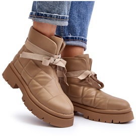 Botines De Mujer Con Acolchado Y Cordones Caqui Bizzanti beige 10