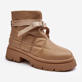 Botines De Mujer Con Acolchado Y Cordones Caqui Bizzanti beige 2