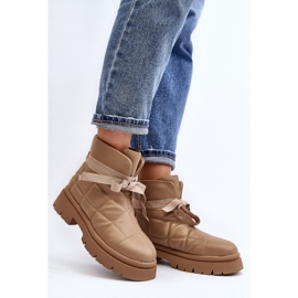 Botines De Mujer Con Acolchado Y Cordones Caqui Bizzanti beige 3