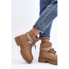 Botines De Mujer Con Acolchado Y Cordones Caqui Bizzanti beige 4