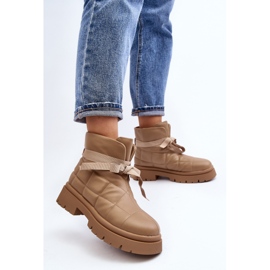 Botines De Mujer Con Acolchado Y Cordones Caqui Bizzanti beige 5