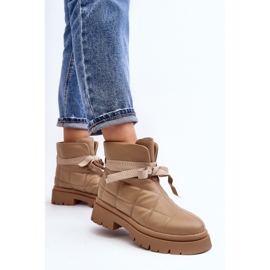 Botines De Mujer Con Acolchado Y Cordones Caqui Bizzanti beige 6