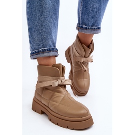 Botines De Mujer Con Acolchado Y Cordones Caqui Bizzanti beige 9