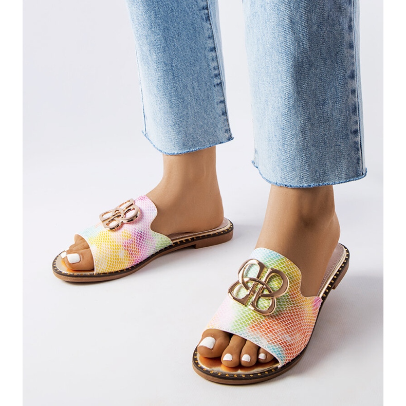 Goodin Chanclas Lea con hebilla arcoíris multicolor 1