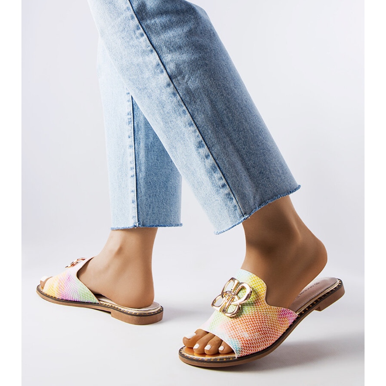 Goodin Chanclas Lea con hebilla arcoíris multicolor 2