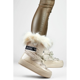 Botas de nieve altas de mujer beige con aislamiento y pelo. 2